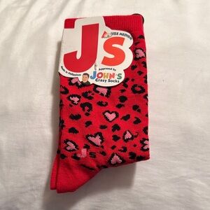 Red and Pink Leopard heart Print Women's Socks